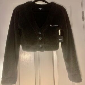 NWT bebe Fuzzy Teddy Fleece Black PJ 2-piece set